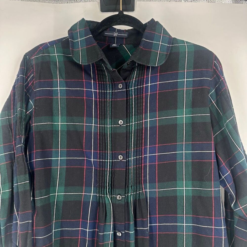 Gap Y2K Women’s Button Down Shirt Size L Holiday Tartan Plaid Green Red Pleated - Picture 3 of 10